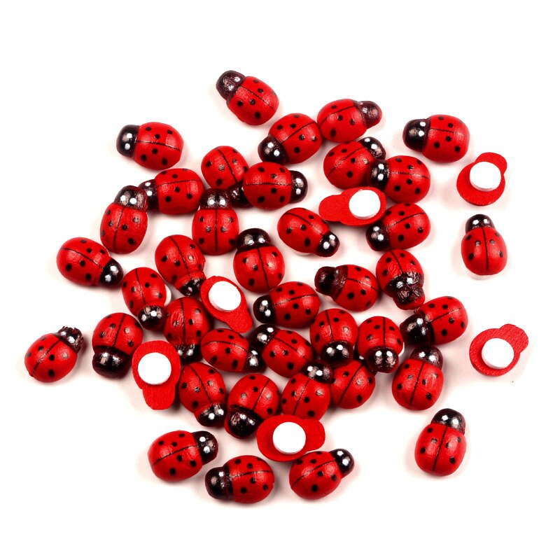 Lot de 50 autocollants, coccinelles en bois