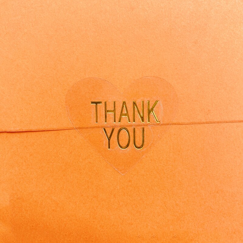 Lot de 100 autocollants transparents, coeur "handmade with love" et "thank you"