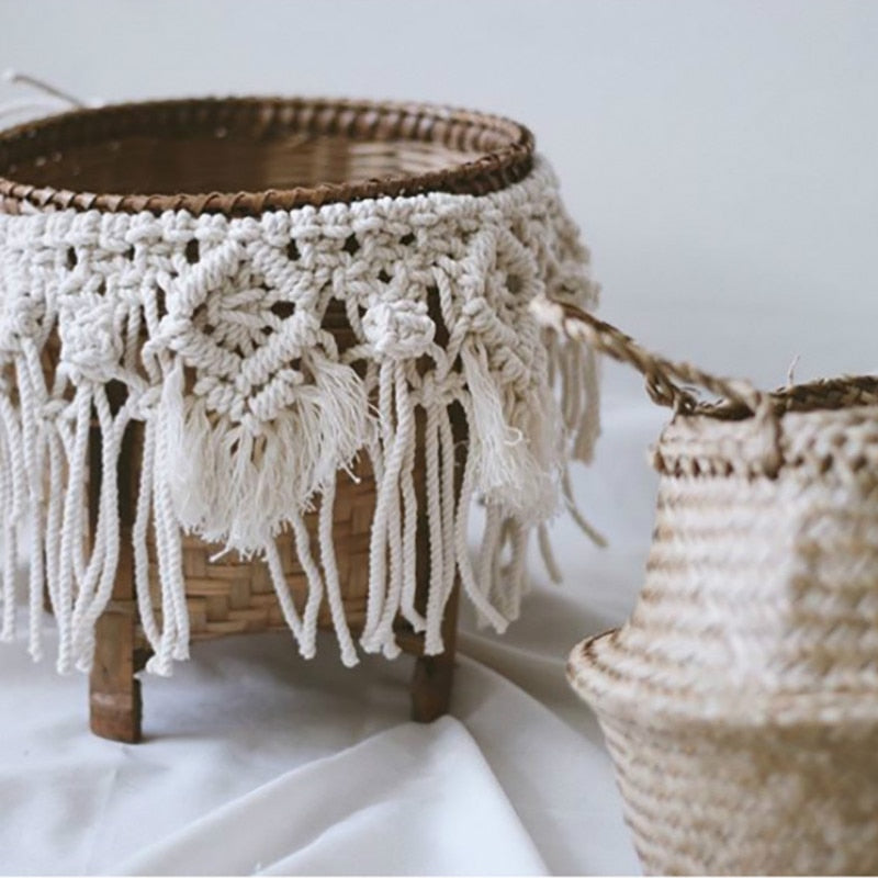 Cache-pot/panier en osier "franges"