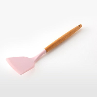 Ustensiles de cuisine en bois et en silicone, pastel