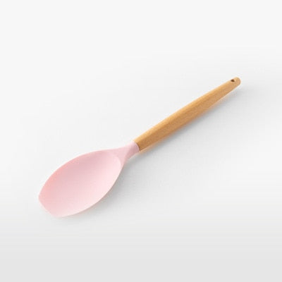 Ustensiles de cuisine en bois et en silicone, pastel