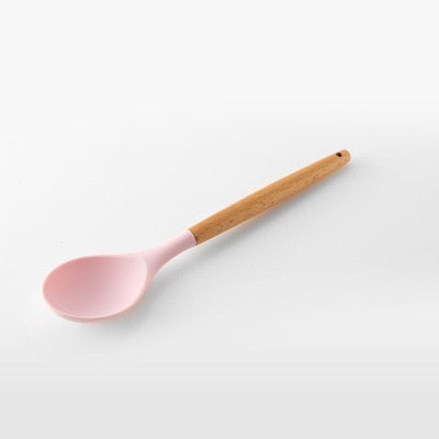 Ustensiles de cuisine en bois et en silicone, pastel