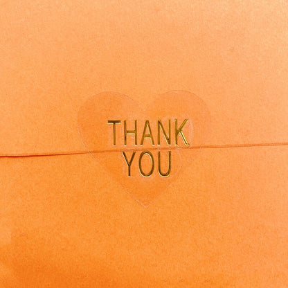 Lot de 100 autocollants transparents, coeur "handmade with love" et "thank you"