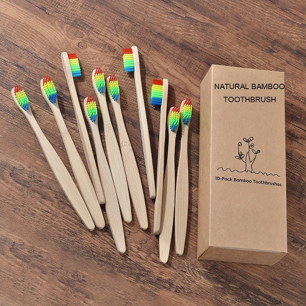 Lot de 10 brosses à dents en bambou, enfants ou adultes