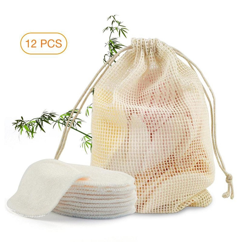 Lot de 12 lingettes démaquillantes lavables en fibre de bambou