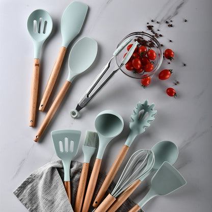 Ustensiles de cuisine en bois et en silicone, pastel
