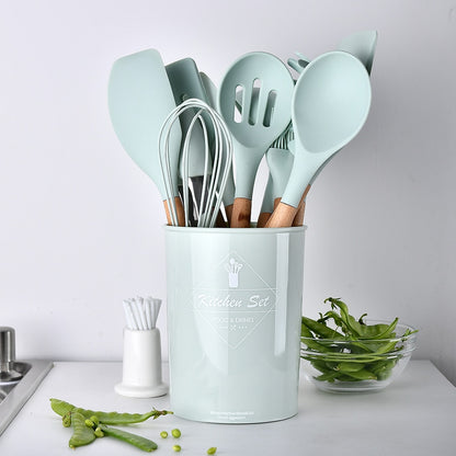 Ustensiles de cuisine en bois et en silicone, pastel