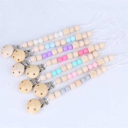 Attache tétine en perles en bois